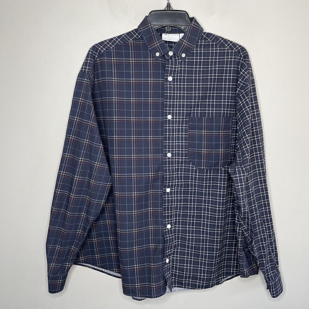 ASOS Design Shirt Mens Small S Blue Plaid Button-Down Relaxed Cotton